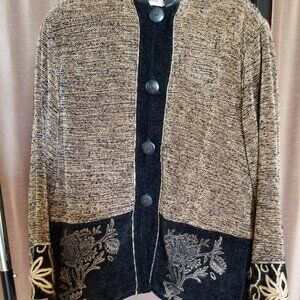 Quilted, Embroidered, Women's Evening Jacket, L/Black and Tan/Soutache trim/Warm